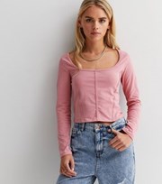 New Look Petite Bright Pink Long Sleeve Corset Top